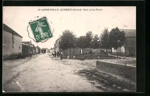 AK Audeville, Grande Rue et la Place