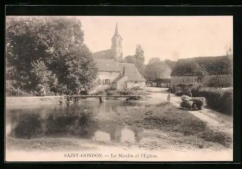 AK Saint-Gondon, Le Moulin et l`Eglise