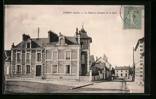 AK Lorris, La Poste et Avenue de la Gare