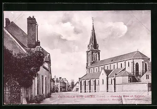 AK Ouzouer-sur-Loire, Grande Rue et Eglise