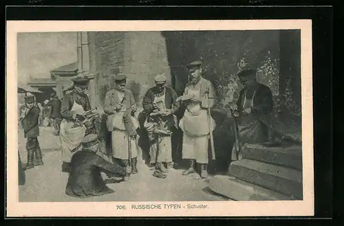 AK Russische Schuhmacher bei der Arbeit