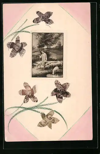 AK Briefmarkencollage mit Blumen