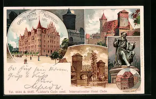 Lithographie Nürnberg, Grand Hotel Rudolf Lotz, Dürer-Haus, Der Henkersteg
