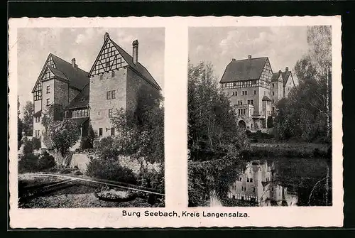 AK Seebach /Langensalza, Burg von vorn und vom Wasser aus