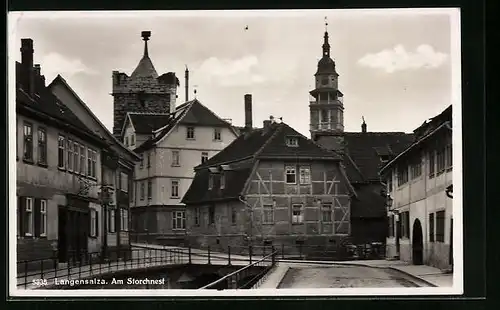 AK Langensalza, Am Storchennest - Ortspartie mit Kirche