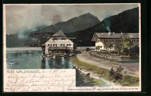 Künstler-AK Walchensee, Post am See