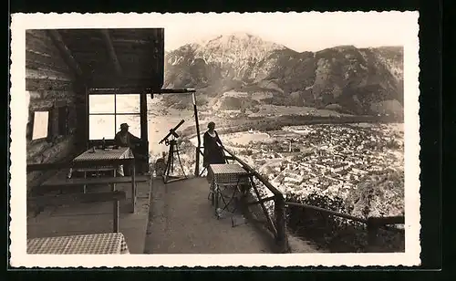 AK Bad Reichenhall, Gasthaus Bildstöckelalm mit Fernrohr