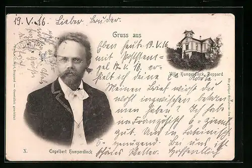 AK Boppard, Engelbert Humperdinck: Portrait und Villa Humperdinck