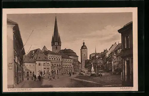 AK Lichtenfels, Ortspartie am Markt mit Kirche