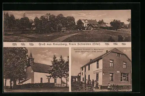 AK Kreuzberg /Eifel, Gasthaus von Josef Jansen, Kirche