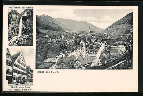 AK Urach, Gasthaus zum Fass, Wasserfall, Gesamtansicht aus der Vogelschau