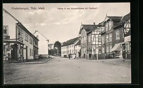 AK Finsterbergen /Thür. Wald, Partie in der Hauptstrasse mit Postamt