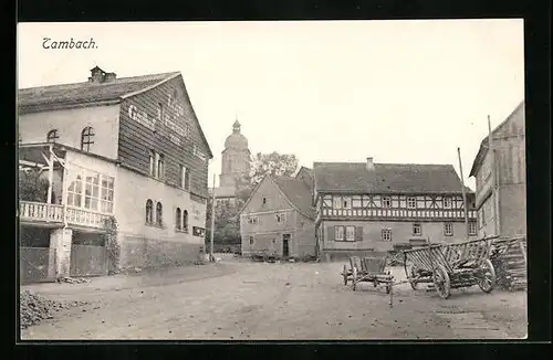 AK Tambach, Gasthof zum Lamm mit Blick zur Kirche