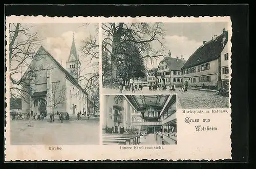 AK Welzheim, Kirche, Marktplatz mit Rathaus