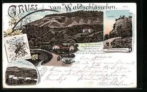 Lithographie Bleicherode, Kanzel, Waldschlösschen, Verandabild