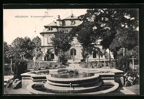 AK Würzburg, Verbindungshaus Rhenanenschlösschen mit Brunnen