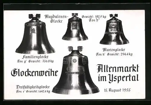 AK Yspertal, Altenmarkt, Glockenweihe 1955, Magdalenen-Glocke, Familienglocke, Marienglocke