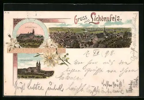 Lithographie Lichtenfels, Teilansicht, Schloss Banz, Vierzehn Heiligen