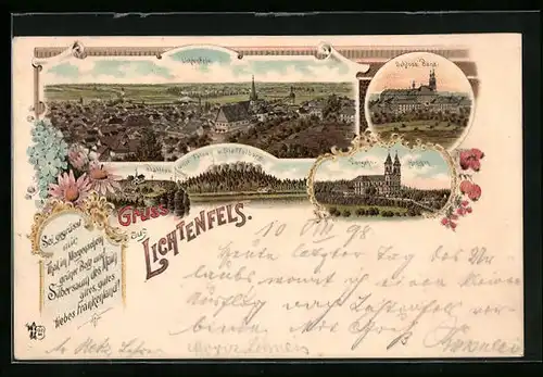 Lithographie Lichtenfels, Schloss Banz, Vierzehn-Heiligen, Plateau und Felsen von Staffelberg