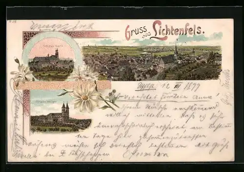 Lithographie Lichtenfels, Teilansicht, Schloss Banz, Vierzehn-Heiligen