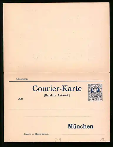 Klapp-AK München, Private Stadtpost, Courier-Karte