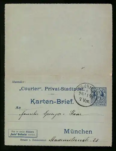 Klapp-AK München, Courier, Private Stadtpost, Karten-Brief