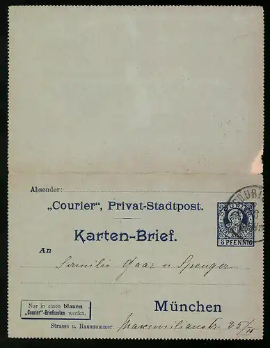 Klapp-AK München, Private Stadtpost, Courier, Karten-Brief