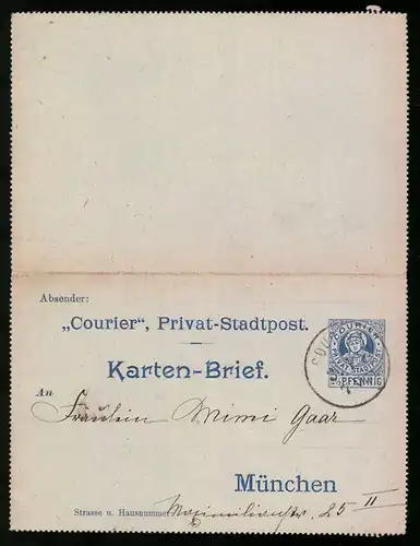 Klapp-AK München, Private Stadtpost, Courier, Karten-Brief