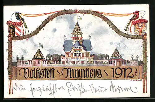 AK Ganzsache Bayern PP27C43 /01, Nürnberg, Volksfest 1912