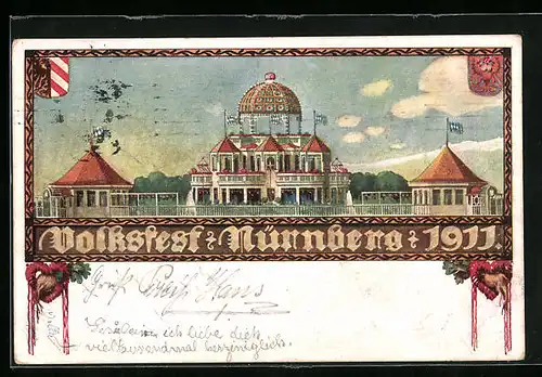 Künstler-AK Ganzsache Bayern PP27C5 /01, Nürnberg, Volksfest 1911