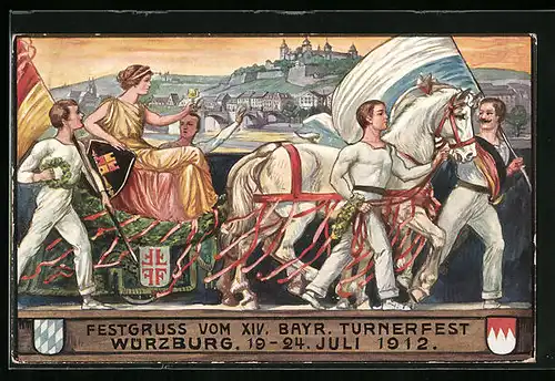 AK Ganzsache Bayern PP27C64 /01, Würzburg, XIV. Bayr. Turnfest 1912, Festzug