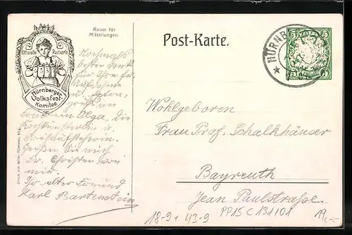 AK Ganzsache Bayern PP15C131 /01, Nürnberg, Volksfest 1907