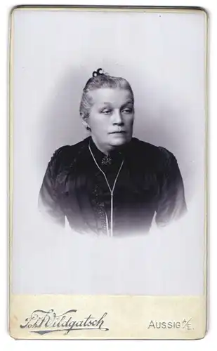 Fotografie J. Wildgatsch, Aussig /Elbe, Teplitzerstrasse 9, Ältere Frau in schwarzem Kleid