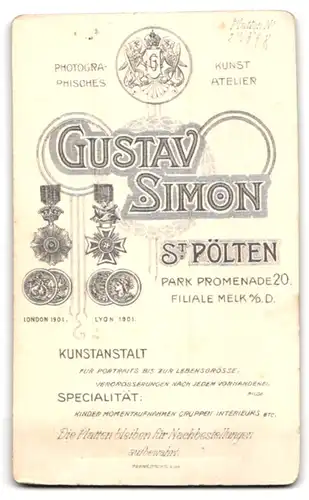 Fotografie Gustav Simon, St. Pölten, Park Promenade 20, Junge Frau mit weissem Spitzenkragen