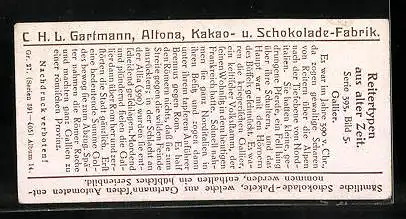 Sammelbild Gartmann`s Chocolade, Reitertypen aus alter Zeit, Gallier