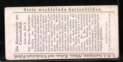 Sammelbild Gartmann`s Schokolade, Die Naturwunder am Coloradofluss, Die steinerne Regenbogen