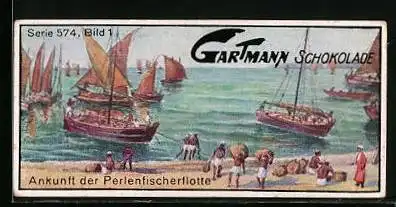 Sammelbild Gartmann`s Schokolade, Die Perlenfischerei, Ankunft der Perlenfischerflotte