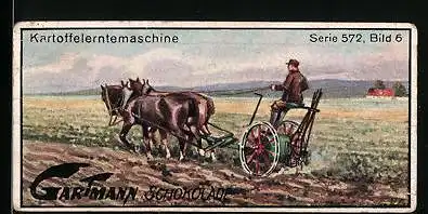 Sammelbild Gartmann`s Schokolade, Moderne landwirtschaftliche Maschinen, Kartoffelerntemaschine