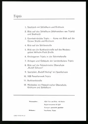 12 Fotografien Ansicht Triptis, PGH Film & Bild, Foto Pathe, Leben im Sozialismus, VEB Porzellanwerk Triptis