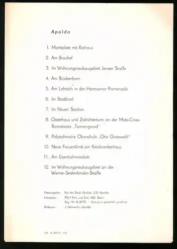 12 Fotografien Ansicht Apolda, PGH Film und Bild, Autor J. Helmerichs, Leben im Sozialismus, Trabant, POS Otto Grotewohl