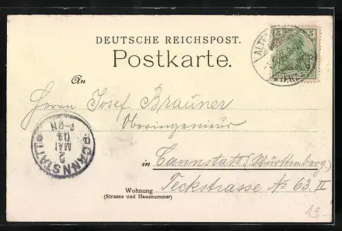 Lithographie Altenberg i. Erzgeb., Hotel Rathskeller von O. Claus, Eisenbahnschule