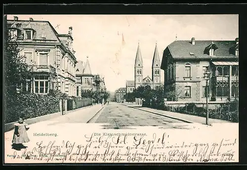 AK Heidelberg, Kleinschmidtstrasse mit Kirchblick