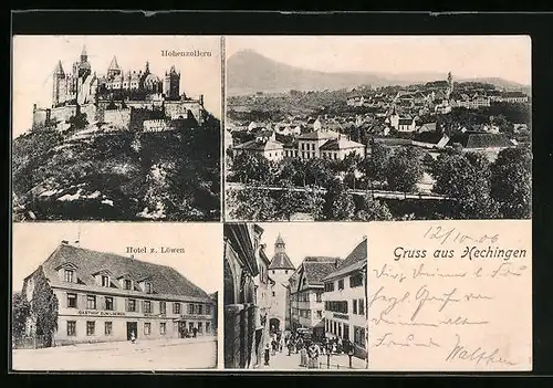 AK Hechingen, Hotel z. Löwen, Strassenpartie, Hohenzollern