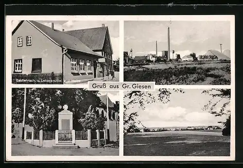 AK Gr. Giesen, Gasthaus b. J. Heise, Kriegerdenkmal, Panorama