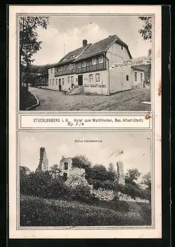 AK Stecklenberg i. H., Hotel zum Waldfrieden, Ruine