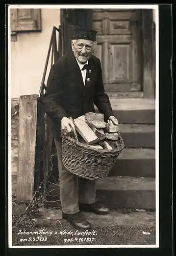 AK Laufen bei Eyach, Johannes König z. Weide mit Korb voller Feuerholz