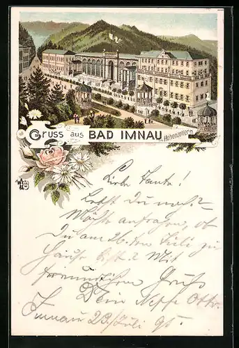 Vorläufer-Lithographie Imnau in Hohenzollern, 1895, Grünanlagen vor dem Schloss
