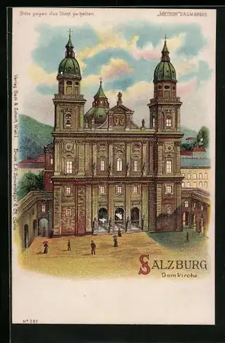 Lithographie Salzburg, Dimkirche, Halt gegen das Licht: Mondschein