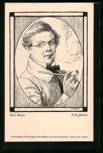 Künstler-AK Fritz Reuther Pfeife rauchend im Portrait
