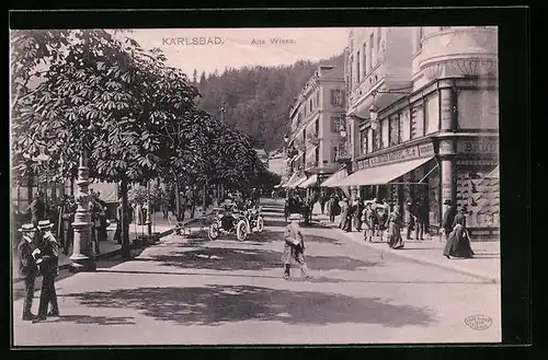 AK Karlsbad, Strassenpartie der alten Wiese